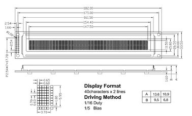 Потребление RYB4002A низкой мощности модуля дисплея STN 40x2 Monochrome Lcd