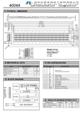 40*4 символов STN LCD модуль Синий монохромный отрицательный большой размер с ST7065/7066