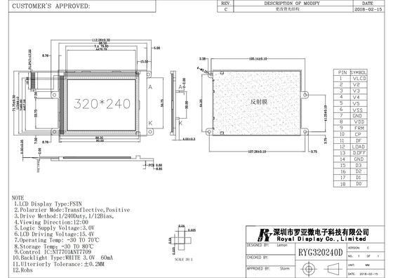 320*240 FSTN LCD Модуль Монохромный для медицинского сканирования положительный