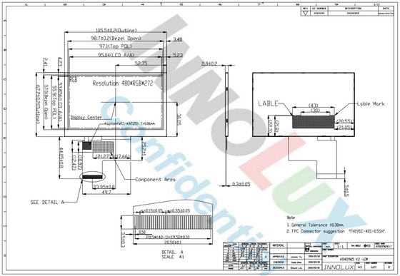 4.3 дюймовый Innolux LCD Модуль Панель 480*3RGB*272 TFT Дисплей АнтиОблеск Цифровой