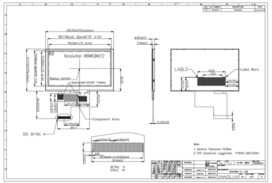 4.3 дюймовый TFT оригинальный Innolux LCD модуль AT043TN24 V.7 480*RGB*272 дисплей