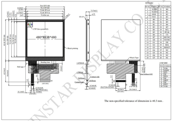4.0' 480*RGB*480 TFT LCD Модуль IPS Трансмиссивный Winstar заменить дисплей