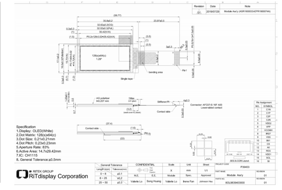 1.29' 1.3' OLED модуль 64*128 CH1115 IC Spi I2c Интерфейс высокой контрастности