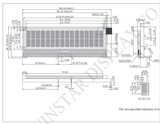16*2 символов COG LCD Модуль 3.3V Монохромный I2C с настраиваемым ST7032I