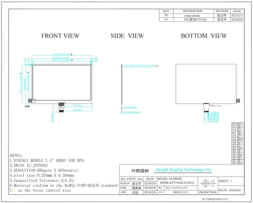 7.5'' EPD 800*480 4 цвет высококонтрастный дисплей JD79665 Hitech E-Paper