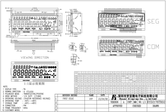 Модуль TN LCD 2.8v -40 градусов по Цельсию трансфлективный положительный энергометр 64 Гц
