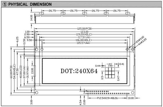 240*64 графический FSTN LCD модуль с большим размером PCB промышленного дисплея