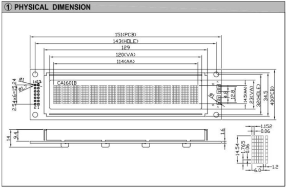 Большой размер 1601 16*1 Модуль LCD с подсветкой PCB Industrial Display