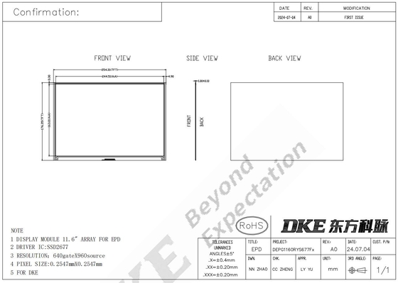 11.6'4 цвет 960*640 TFT MCU высококонтрастный интерфейс E-paper display EPD