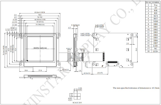 160*160 Графический FSTN UC1698u Широкотемпературный котел