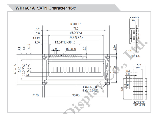 16*1 символов Монохромный интерфейс SPI широкая температура VATN LCD модуль