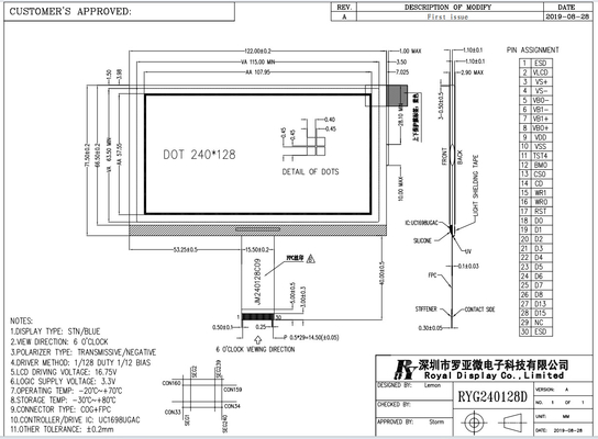 STN Синий 240*128 графический передающий негатив UC1698U COG LCD модуль