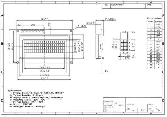 20*4 STN Синий 6H 5V положительный символ LCD Модуль промышленных дисплеев